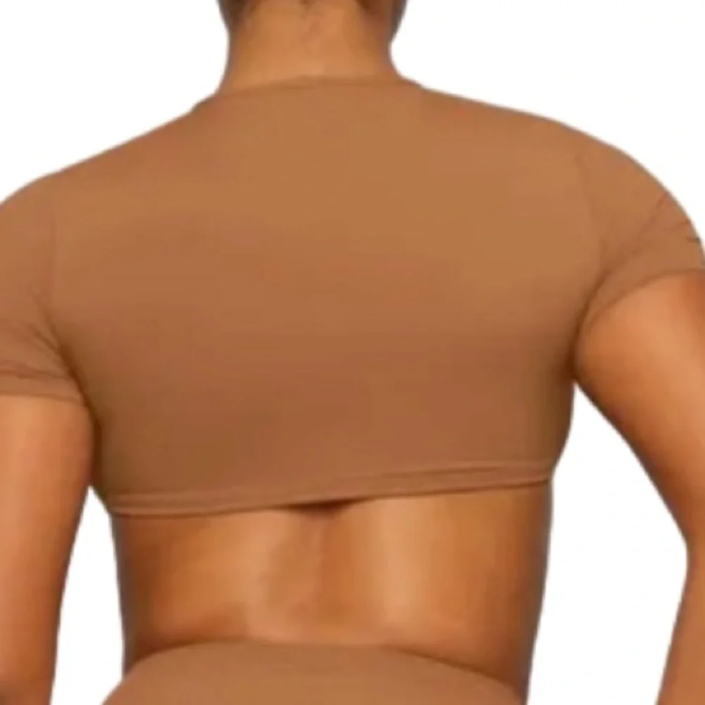 Skims Almond ruched swim top